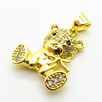 Micro Pave Cubic Zirconia,Brass Pendants,Bear,Plating Gold,17mm,Hole:2mm,about 3.3g/pc,5 pcs/package,XFPC04114vail-L024