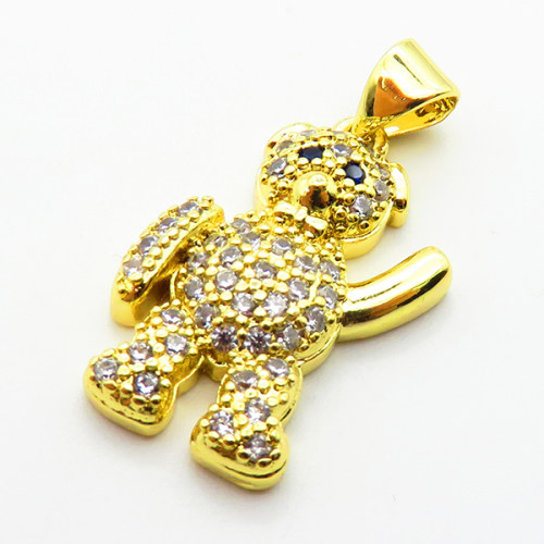 Micro Pave Cubic Zirconia,Brass Pendants,Bear,Plating Gold,20x13mm,Hole:2mm,about 2.8g/pc,5 pcs/package,XFPC04117avja-L024