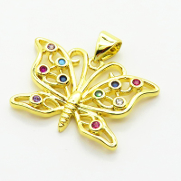 Micro Pave Cubic Zirconia,Brass Pendants,Butterfly,Plating Gold,16x25mm,Hole:2mm,about 2.2g/pc,5 pcs/package,XFPC04126avja-L024