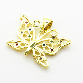 Micro Pave Cubic Zirconia,Brass Pendants,Butterfly,Plating Gold,16x25mm,Hole:2mm,about 2.2g/pc,5 pcs/package,XFPC04126avja-L024