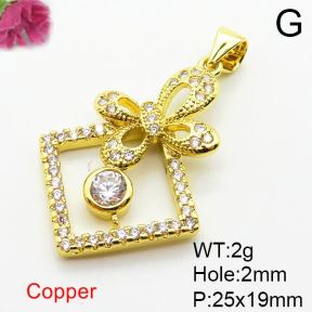 Micro Pave Cubic Zirconia,Brass Pendants,Butterfly,Rhombus,Plating Gold,25x19mm,Hole:2mm,about 2g/pc,5 pcs/package,XFPC04129aajl-L024