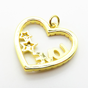 Micro Pave Cubic Zirconia,Brass Pendants,Heart,Star,Plating Gold,22x24mm,Hole:2mm,about 3g/pc,5 pcs/package,XFPC04144aajl-L024