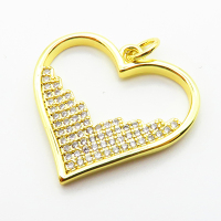 Micro Pave Cubic Zirconia,Brass Pendants,Heart,Plating Gold,21x23mm,Hole:2mm,about 2.2g/pc,5 pcs/package,XFPC04159aajl-L024
