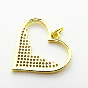 Micro Pave Cubic Zirconia,Brass Pendants,Heart,Plating Gold,21x23mm,Hole:2mm,about 2.2g/pc,5 pcs/package,XFPC04159aajl-L024