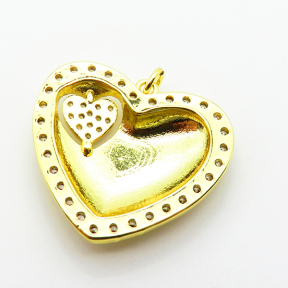 Micro Pave Cubic Zirconia,Brass Pendants,Heart,Plating Gold,23x25mm,Hole:2mm,about 4.6g/pc,5 pcs/package,XFPC04165avja-L024