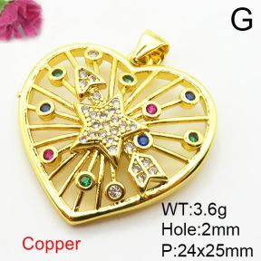 Micro Pave Cubic Zirconia,Brass Pendants,Heart,Star,Plating Gold,24x25mm,Hole:2mm,about 3.6g/pc,5 pcs/package,XFPC04168aajl-L024
