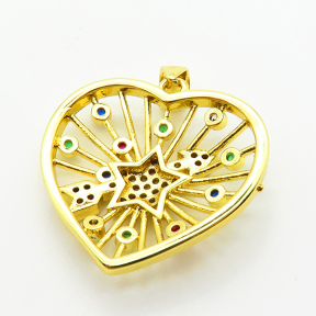 Micro Pave Cubic Zirconia,Brass Pendants,Heart,Star,Plating Gold,24x25mm,Hole:2mm,about 3.6g/pc,5 pcs/package,XFPC04168aajl-L024