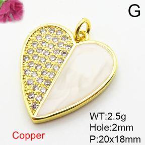 Micro Pave Cubic Zirconia & Enamel,Brass Pendants,Heart,Plating Gold,20x18mm,Hole:2mm,about 2.5g/pc,5 pcs/package,XFPC04174aajl-L024
