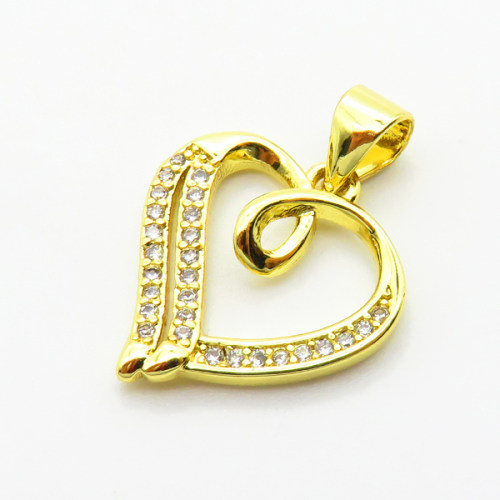 Micro Pave Cubic Zirconia,Brass Pendants,Heart,Plating Gold,15x16mm,Hole:2mm,about 1.1g/pc,5 pcs/package,XFPC04180vail-L024