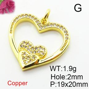 Micro Pave Cubic Zirconia,Brass Pendants,Heart,Plating Gold,19x20mm,Hole:2mm,about 1.9g/pc,5 pcs/package,XFPC04189aajl-L024
