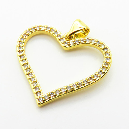 Micro Pave Cubic Zirconia,Brass Pendants,Heart,Plating Gold,21x24mm,Hole:2mm,about 1.7g/pc,5 pcs/package,XFPC04192avja-L024