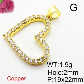 Micro Pave Cubic Zirconia,Brass Pendants,Heart,Plating Gold,19x22mm,Hole:2mm,about 1.9g/pc,5 pcs/package,XFPC04195avja-L024