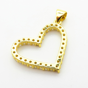 Micro Pave Cubic Zirconia,Brass Pendants,Heart,Plating Gold,19x22mm,Hole:2mm,about 1.9g/pc,5 pcs/package,XFPC04195avja-L024