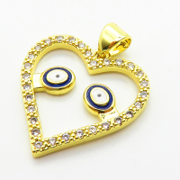 Micro Pave Cubic Zirconia & Enamel,Brass Pendants,Heart,Eyes,Plating Gold,20mm,Hole:2mm,about 1.8g/pc,5 pcs/package,XFPC04198aajl-L024
