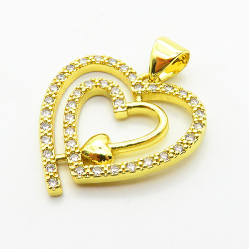 Micro Pave Cubic Zirconia,Brass Pendants,Heart,Plating Gold,20mm,Hole:2mm,about 2g/pc,5 pcs/package,XFPC04201aajl-L024