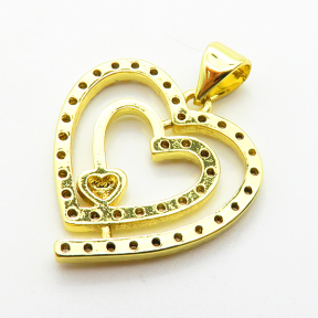 Micro Pave Cubic Zirconia,Brass Pendants,Heart,Plating Gold,20mm,Hole:2mm,about 2g/pc,5 pcs/package,XFPC04201aajl-L024