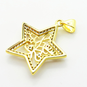 Micro Pave Cubic Zirconia,Brass Pendants,Pentagram,Plating Gold,20mm,Hole:2mm,about 1.8g/pc,5 pcs/package,XFPC04204baka-L024