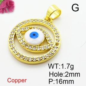 Micro Pave Cubic Zirconia & Enamel,Brass Pendants,Round,Devil's Eye,Plating Gold,16mm,Hole:2mm,about 1.7g/pc,5 pcs/package,XFPC04206aajl-L024