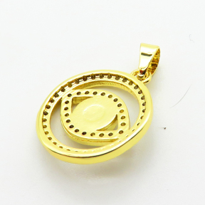 Micro Pave Cubic Zirconia & Enamel,Brass Pendants,Round,Devil's Eye,Plating Gold,16mm,Hole:2mm,about 1.7g/pc,5 pcs/package,XFPC04206aajl-L024