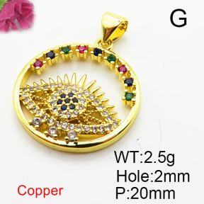 Micro Pave Cubic Zirconia,Brass Pendants,Round,Devil's Eye,Plating Gold,20mm,Hole:2mm,about 2.5g/pc,5 pcs/package,XFPC04209baka-L024