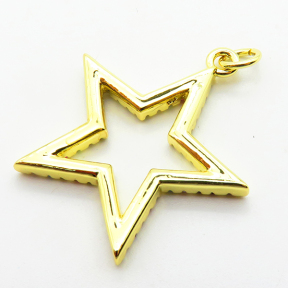 Micro Pave Cubic Zirconia,Brass Pendants,Pentagram,Plating Gold,24mm,Hole:2mm,about 2.7g/pc,5 pcs/package,XFPC04221baka-L024