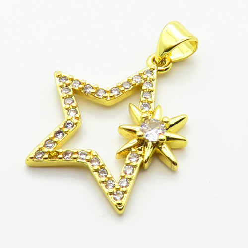 Micro Pave Cubic Zirconia,Brass Pendants,Star,Plating Gold,20mm,Hole:2mm,about 1.8g/pc,5 pcs/package,XFPC04227aajl-L024