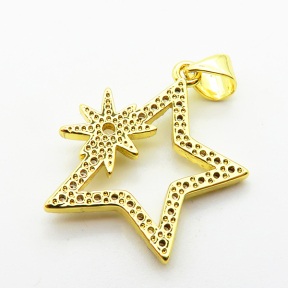 Micro Pave Cubic Zirconia,Brass Pendants,Star,Plating Gold,20mm,Hole:2mm,about 1.8g/pc,5 pcs/package,XFPC04227aajl-L024