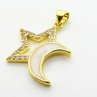 Micro Pave Cubic Zirconia & Enamel,Brass Pendants,Moon,Star,Plating Gold,20mm,Hole:2mm,about 1.9g/pc,5 pcs/package,XFPC04230avja-L024