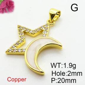 Micro Pave Cubic Zirconia & Enamel,Brass Pendants,Moon,Star,Plating Gold,20mm,Hole:2mm,about 1.9g/pc,5 pcs/package,XFPC04230avja-L024