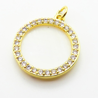 Micro Pave Cubic Zirconia & Shell,Brass Pendants,Round,Plating Gold,19mm,Hole:2mm,about 2.1g/pc,5 pcs/package,XFPC04236aajl-L024