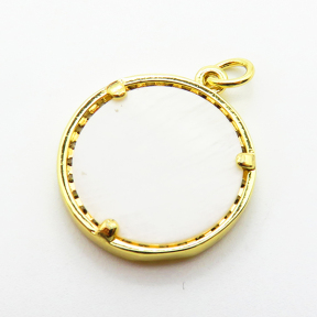 Micro Pave Cubic Zirconia & Shell,Brass Pendants,Round,Plating Gold,19mm,Hole:2mm,about 2.1g/pc,5 pcs/package,XFPC04236aajl-L024