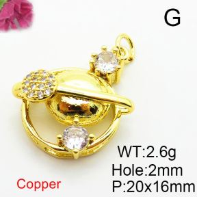 Micro Pave Cubic Zirconia,Brass Pendants,Round,Plating Gold,20x16mm,Hole:2mm,about 2.6g/pc,5 pcs/package,XFPC04242vail-L024