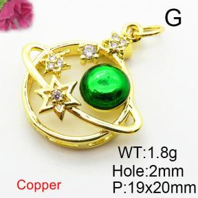 Micro Pave Cubic Zirconia & Enamel,Brass Pendants,Round,Star,Plating Gold,19x20mm,Hole:2mm,about 1.8g/pc,5 pcs/package,XFPC04251avja-L024