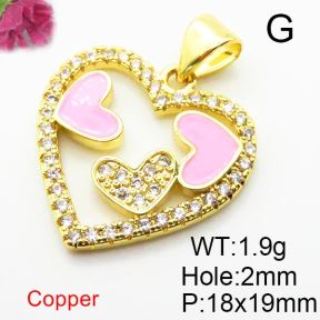 Micro Pave Cubic Zirconia & Enamel,Brass Pendants,Heart,Plating Gold,Mixed Color,18x19mm,Hole:2mm,about 1.9g/pc,5 pcs/package,XFPC04257aajl-L024
