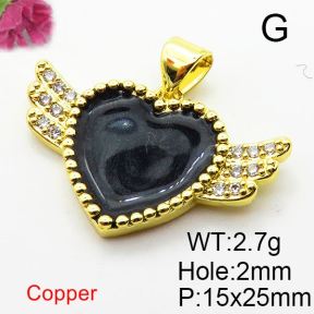 Micro Pave Cubic Zirconia & Enamel,Brass Pendants,Heart with Wings,Plating Gold,Mixed Color,15x25mm,Hole:2mm,about 2.7g/pc,5 pcs/package,XFPC04263aajl-L024