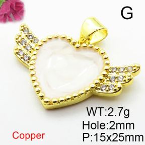 Micro Pave Cubic Zirconia & Enamel,Brass Pendants,Heart with Wings,Plating Gold,Mixed Color,15x25mm,Hole:2mm,about 2.7g/pc,5 pcs/package,XFPC04263aajl-L024