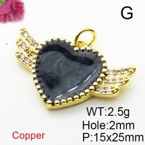 Micro Pave Cubic Zirconia & Enamel,Brass Pendants,Heart with Wings,Plating Gold,Mixed Color,15x25mm,Hole:2mm,about 2.5g/pc,5 pcs/package,XFPC04267aajl-L024