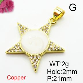 Micro Pave Cubic Zirconia & Enamel,Brass Pendants,Pentagram,Plating Gold,Mixed Color,21mm,Hole:2mm,about 2g/pc,5 pcs/package,XFPC04270aajl-L024