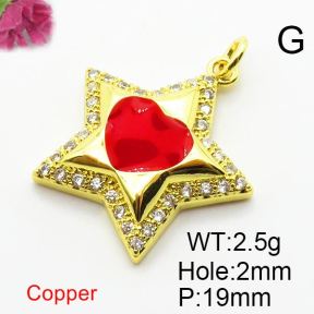 Micro Pave Cubic Zirconia & Enamel,Brass Pendants,Pentagram,Heart,Plating Gold,Mixed Color,19mm,Hole:2mm,about 2.5g/pc,5 pcs/package,XFPC04287aajl-L024