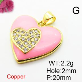 Micro Pave Cubic Zirconia & Enamel,Brass Pendants,Heart,Plating Gold,Mixed Color,20mm,Hole:2mm,about 2.2g/pc,5 pcs/package,XFPC04298avja-L024
