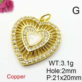 Micro Pave Cubic Zirconia & Enamel,Brass Pendants,Heart,Plating Gold,Mixed Color,21x20mm,Hole:2mm,about 3.1g/pc,5 pcs/package,XFPC04301aajl-L024