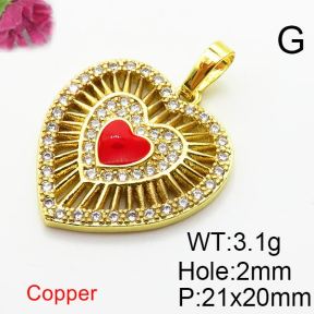Micro Pave Cubic Zirconia & Enamel,Brass Pendants,Heart,Plating Gold,Mixed Color,21x20mm,Hole:2mm,about 3.1g/pc,5 pcs/package,XFPC04301aajl-L024
