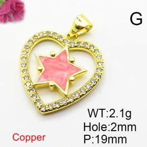 Micro Pave Cubic Zirconia & Enamel,Brass Pendants,Heart,Pentagram,Plating Gold,Mixed Color,19mm,Hole:2mm,about 2.1g/pc,5 pcs/package,XFPC04307aajl-L024