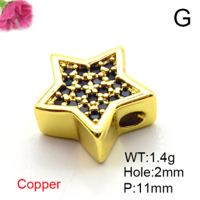 Micro Pave Cubic Zirconia,Brass Pendants,Pentagram,Plating Gold,Mixed Color,11mm,Hole:2mm,about 1.4g/pc,5 pcs/package,XFF00645vail-L017