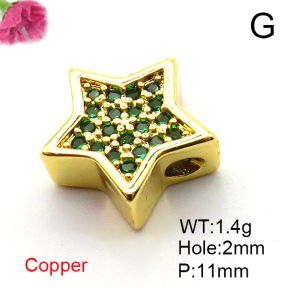 Micro Pave Cubic Zirconia,Brass Pendants,Pentagram,Plating Gold,Mixed Color,11mm,Hole:2mm,about 1.4g/pc,5 pcs/package,XFF00645vail-L017
