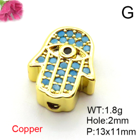 Micro Pave Cubic Zirconia,Brass Pendants,Hamsa Hand/Hand of Fatima/Hand of Miriam,Eyes,Plating Gold,Mixed Color,13x11mm,Hole:2mm,about 1.8g/pc,5 pcs/package,XFF00652vail-L017