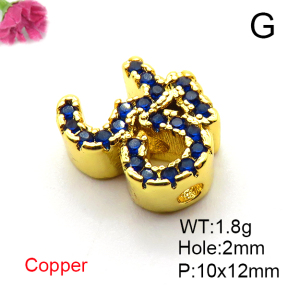 Micro Pave Cubic Zirconia,Brass Pendants,Number 35,Plating Gold,Mixed Color,10x12mm,Hole:2mm,about 1.8g/pc,5 pcs/package,XFF00672vail-L017