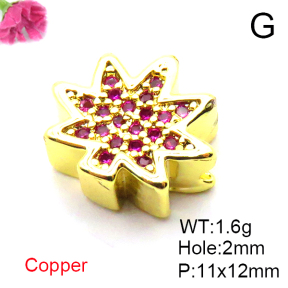 Micro Pave Cubic Zirconia,Brass Pendants,Maple Leaf,Plating Gold,Mixed Color,11x12mm,Hole:2mm,about 1.6g/pc,5 pcs/package,XFF00679vail-L017