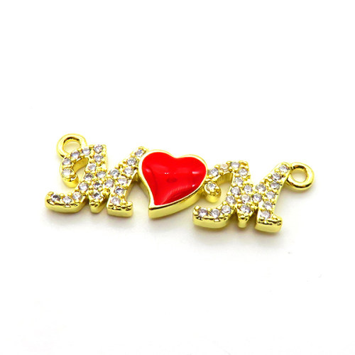 Micro Pave Cubic Zirconia & Enamel,Brass Links Connectors,Word MOM,Plating Gold,8x23mm,Hole:2mm,about 1.4g/pc,5 pcs/package,XFL02120aajl-L017
