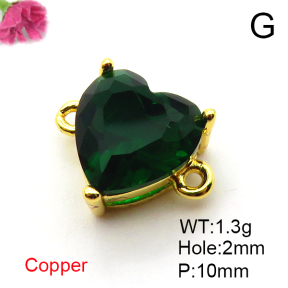 Cubic Zirconia,Brass Pendants,Heart,Plating Gold,Mixed Color,10mm,Hole:2mm,about 1.3g/pc,5 pcs/package,XFL02129vaia-L017